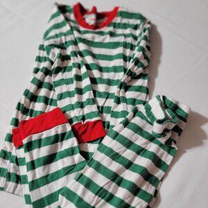 Dot Dot Smile size 5/6 Used pajama set. Green striped Red trim Located A21